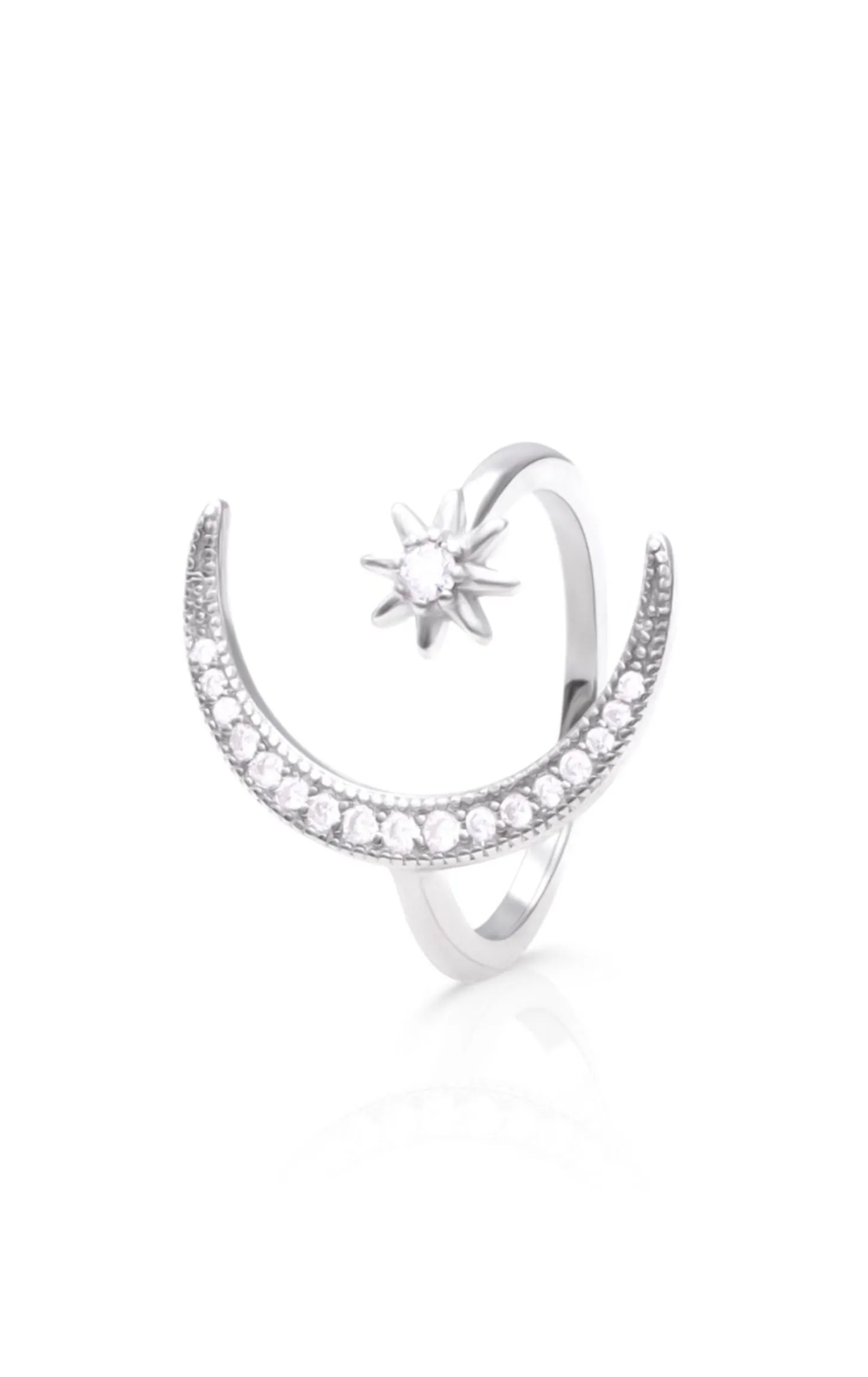 925 Sterling Silver Moon And Star Ring Embedded With Zircon