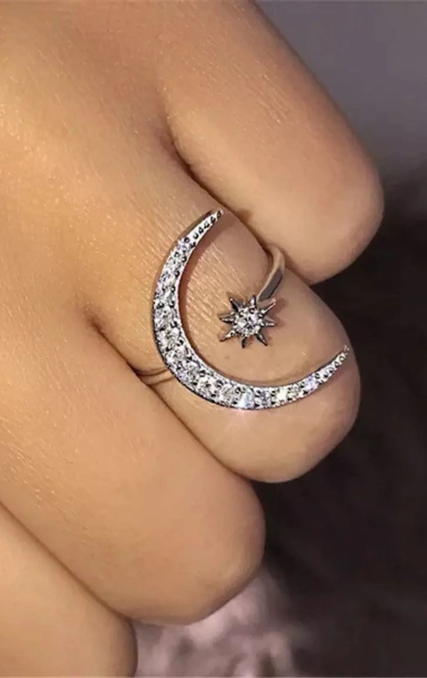 925 Sterling Silver Moon And Star Ring Embedded With Zircon