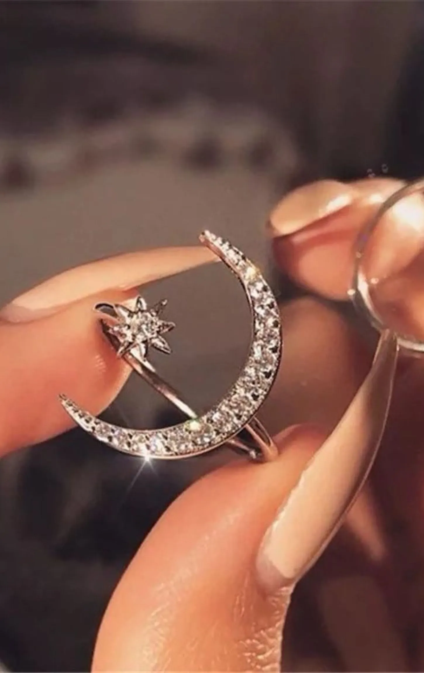 925 Sterling Silver Moon And Star Ring Embedded With Zircon