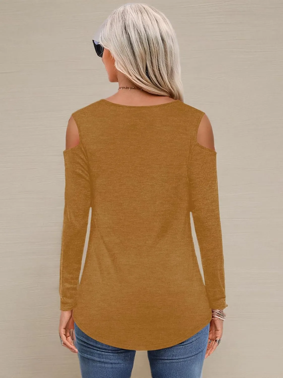 Amoretu Womens Long Sleeve Cold Shoulder Tops V Neck T Shirts Dressy Casual