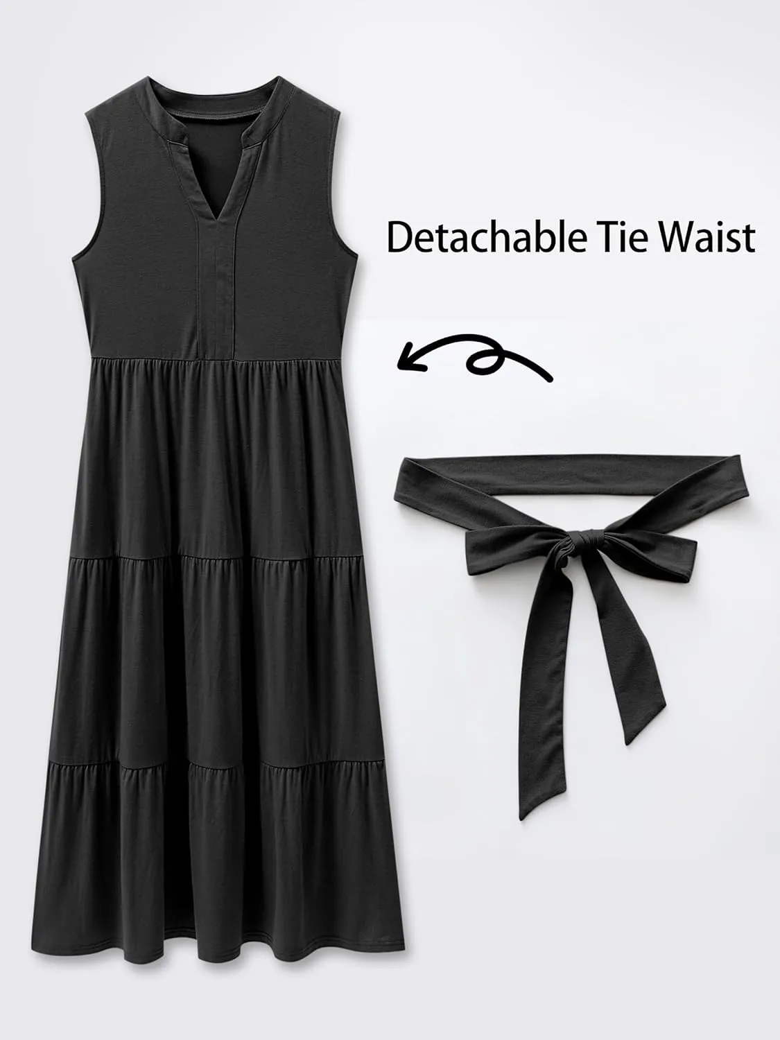 ANRABESS Womens Summer Casual Sleeveless V Neck Maxi Dress 2025 Spring Tie Waist A-Line Flowy Tiered Boho Long Beach Sundress