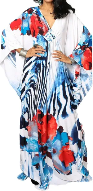 Bsubseach Womens Floral Print Kaftan Dress Plus Size Batwing Sleeve Swimsuit Cover Ups Summer Maxi Kimono Dresses