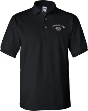 Custom Text Embroidered Combat Medic Badge Mens Adult Button-End Spread Short Sleeve Cotton Polo Shirt Golf Shirt - Black, X Large