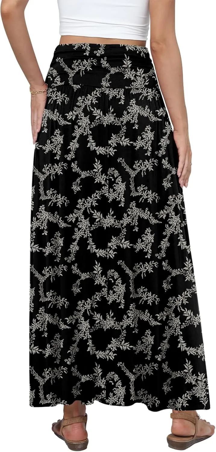 DouBCQ Maxi Skirts for Women High Waisted Long Skirts with Pockets Ankle Length Casual Skirt