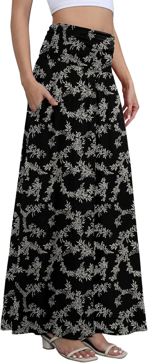 DouBCQ Maxi Skirts for Women High Waisted Long Skirts with Pockets Ankle Length Casual Skirt
