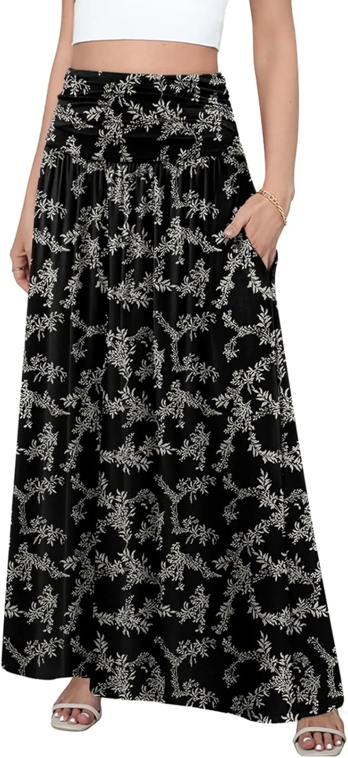 DouBCQ Maxi Skirts for Women High Waisted Long Skirts with Pockets Ankle Length Casual Skirt