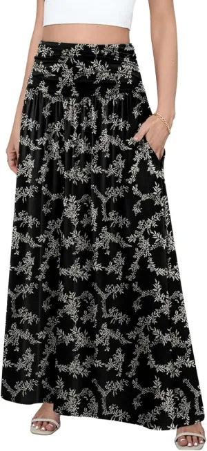 DouBCQ Maxi Skirts for Women High Waisted Long Skirts with Pockets Ankle Length Casual Skirt