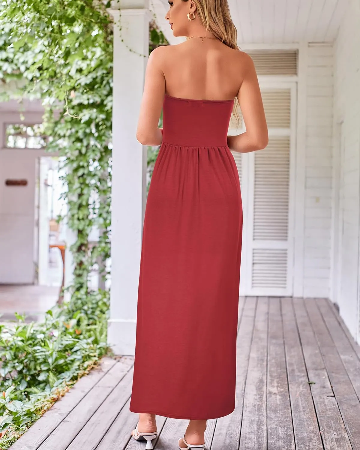 GRACE KARIN Women Strapless Casual Loose Ruched Long Maxi Dress with Pockets