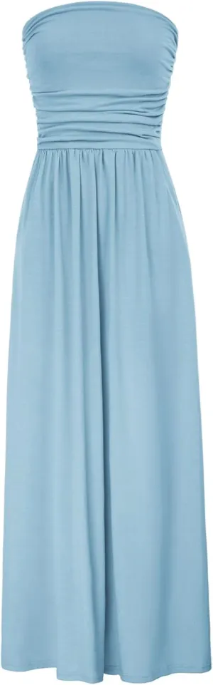 GRACE KARIN Women Strapless Casual Loose Ruched Long Maxi Dress with Pockets