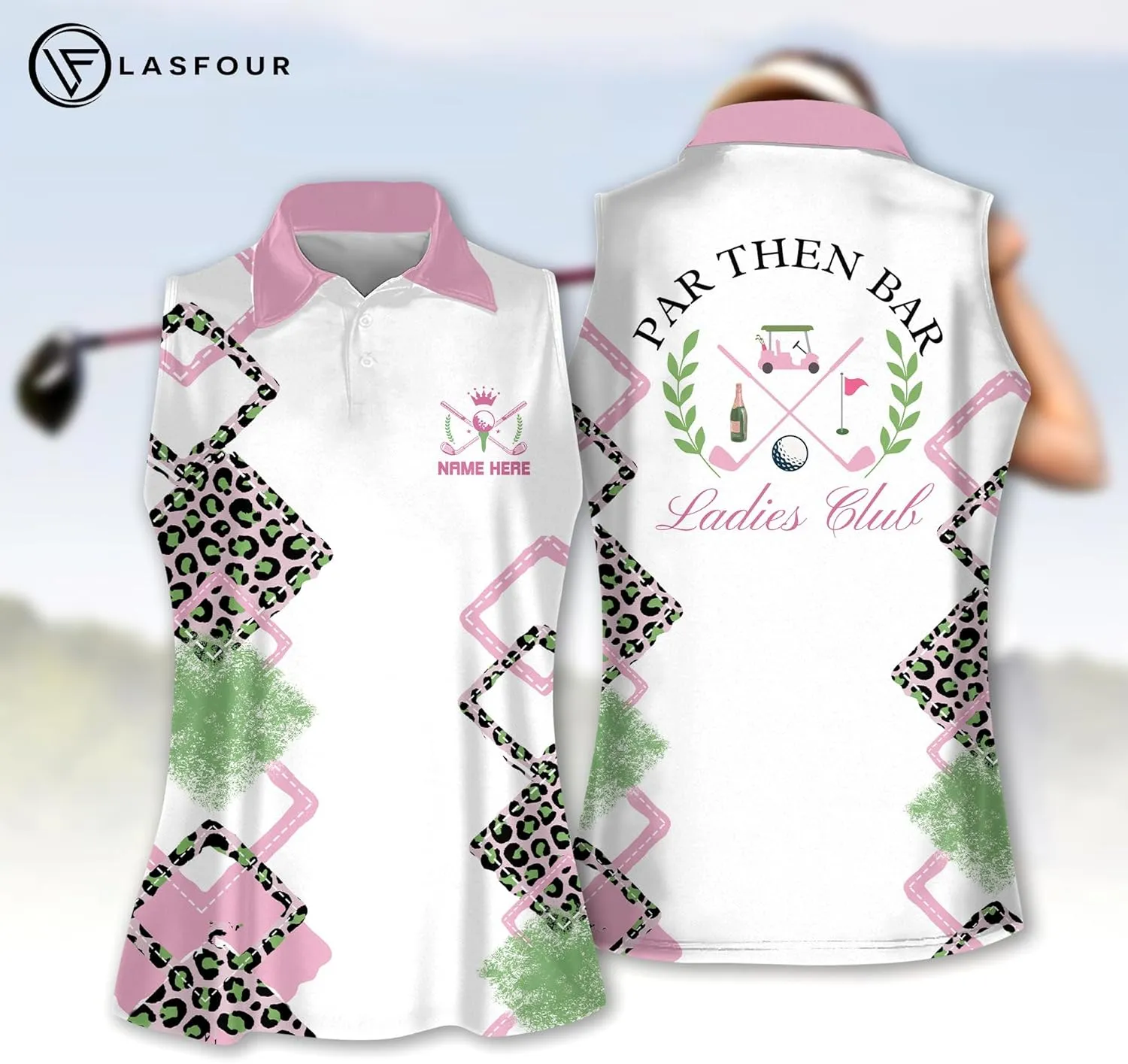 LASFOUR Personalized Funny Golf Shirts for Women Sleeveless. Funny Ladies Golf Shirts, Flamingo Golf Shirt Women