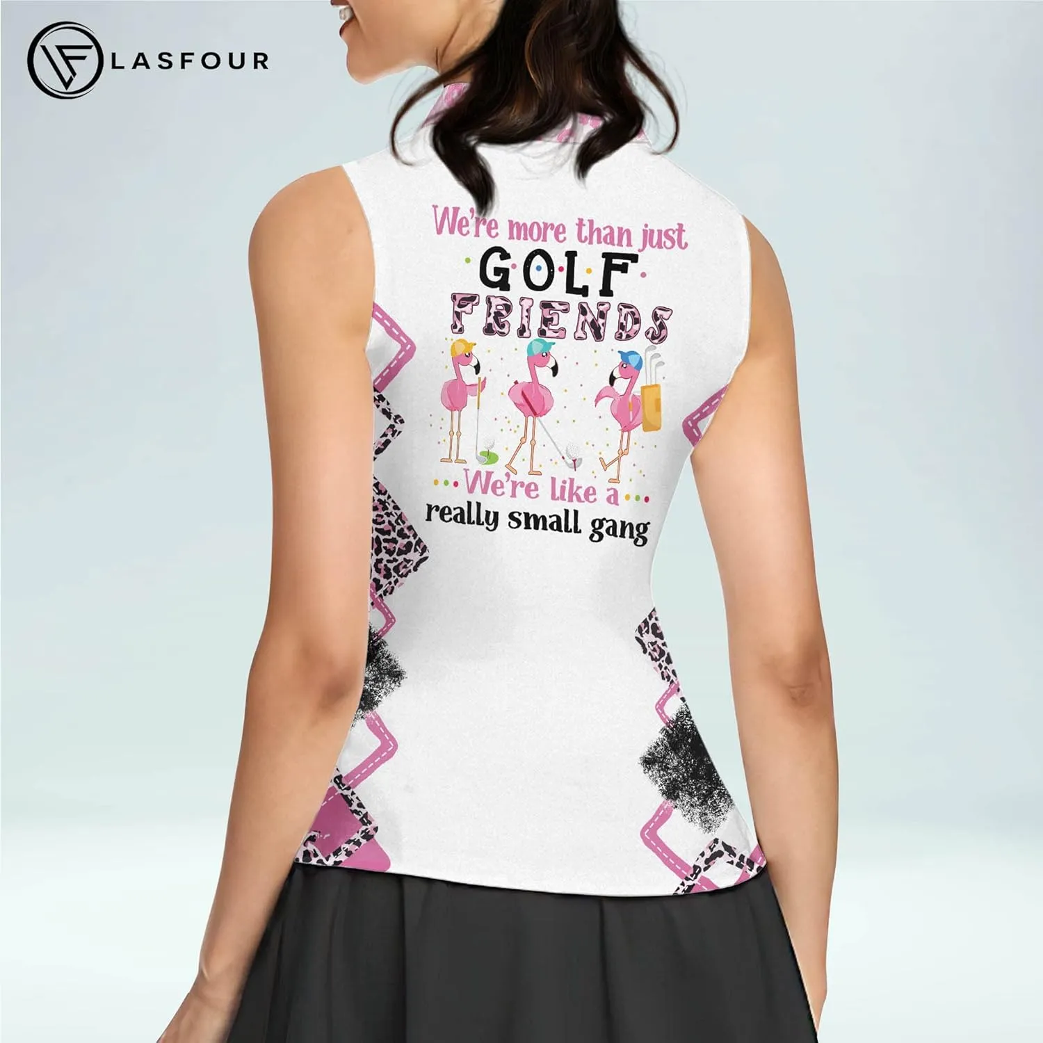 LASFOUR Personalized Funny Golf Shirts for Women Sleeveless. Funny Ladies Golf Shirts, Flamingo Golf Shirt Women