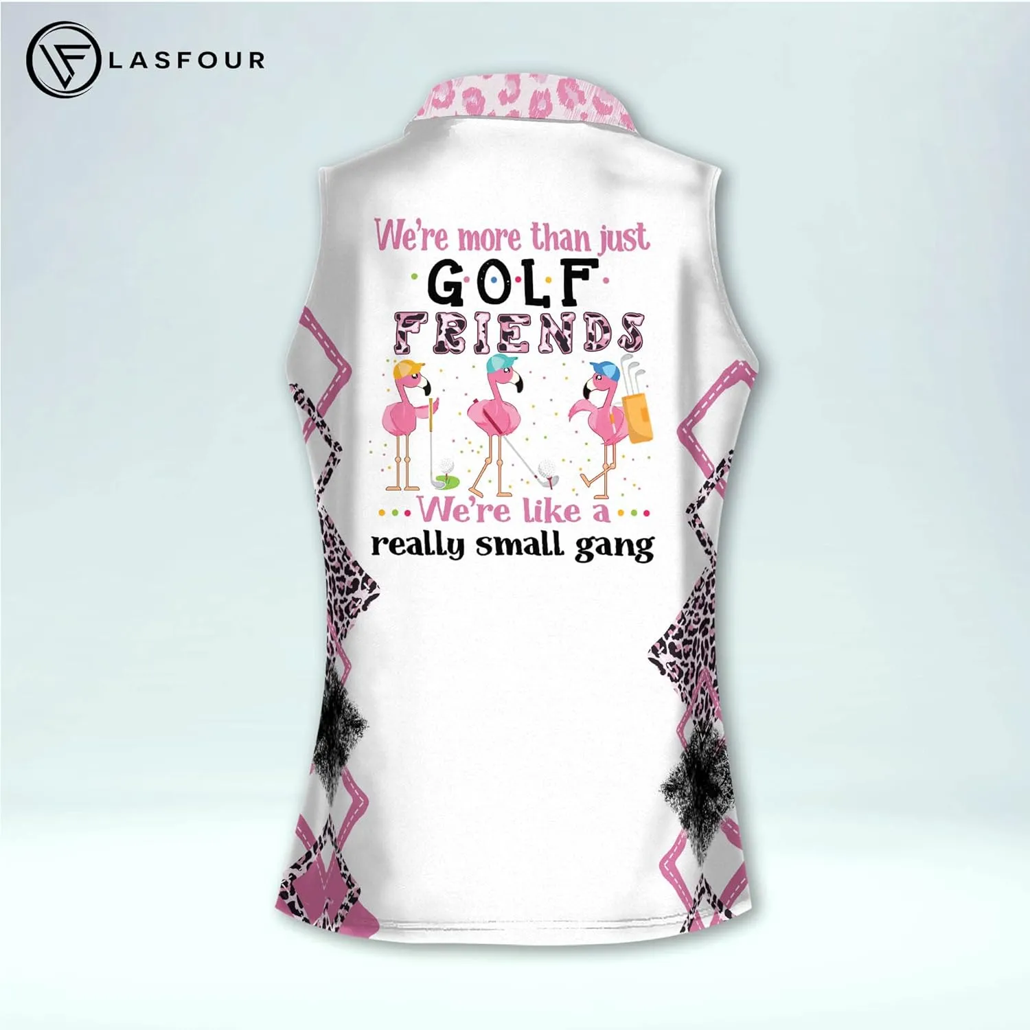 LASFOUR Personalized Funny Golf Shirts for Women Sleeveless. Funny Ladies Golf Shirts, Flamingo Golf Shirt Women