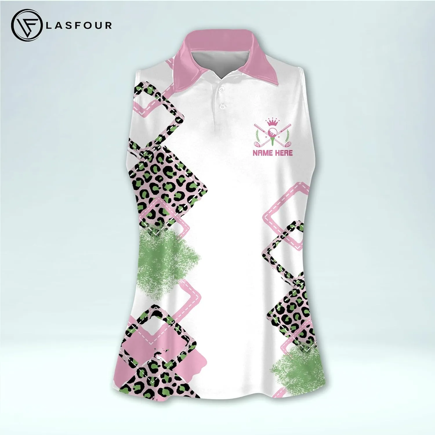 LASFOUR Personalized Funny Golf Shirts for Women Sleeveless. Funny Ladies Golf Shirts, Flamingo Golf Shirt Women