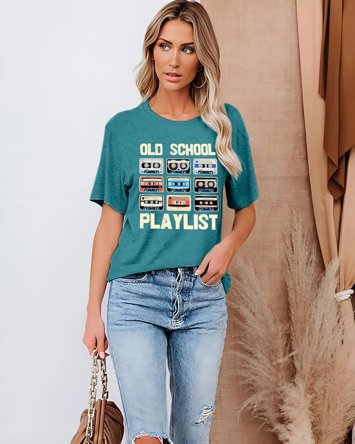 LAZYCHILD 80s Shirt for Women 90s Shirts: Old School Playlist T-Shirt Cassette Tape Graphic 80s Music Concert Tee Tops