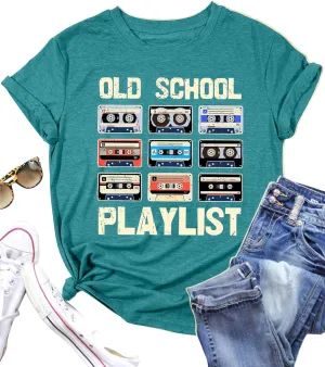 LAZYCHILD 80s Shirt for Women 90s Shirts: Old School Playlist T-Shirt Cassette Tape Graphic 80s Music Concert Tee Tops