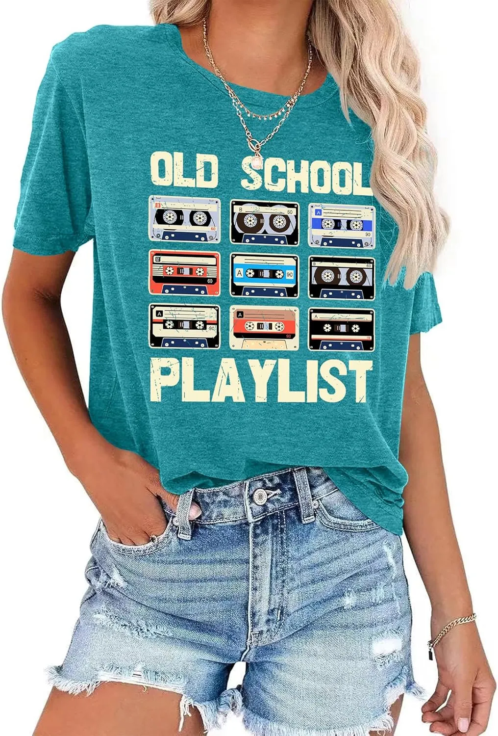 LAZYCHILD 80s Shirt for Women 90s Shirts: Old School Playlist T-Shirt Cassette Tape Graphic 80s Music Concert Tee Tops
