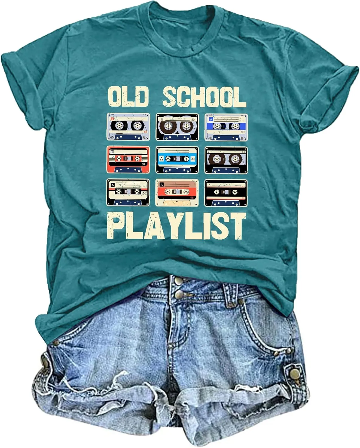 LAZYCHILD 80s Shirt for Women 90s Shirts: Old School Playlist T-Shirt Cassette Tape Graphic 80s Music Concert Tee Tops