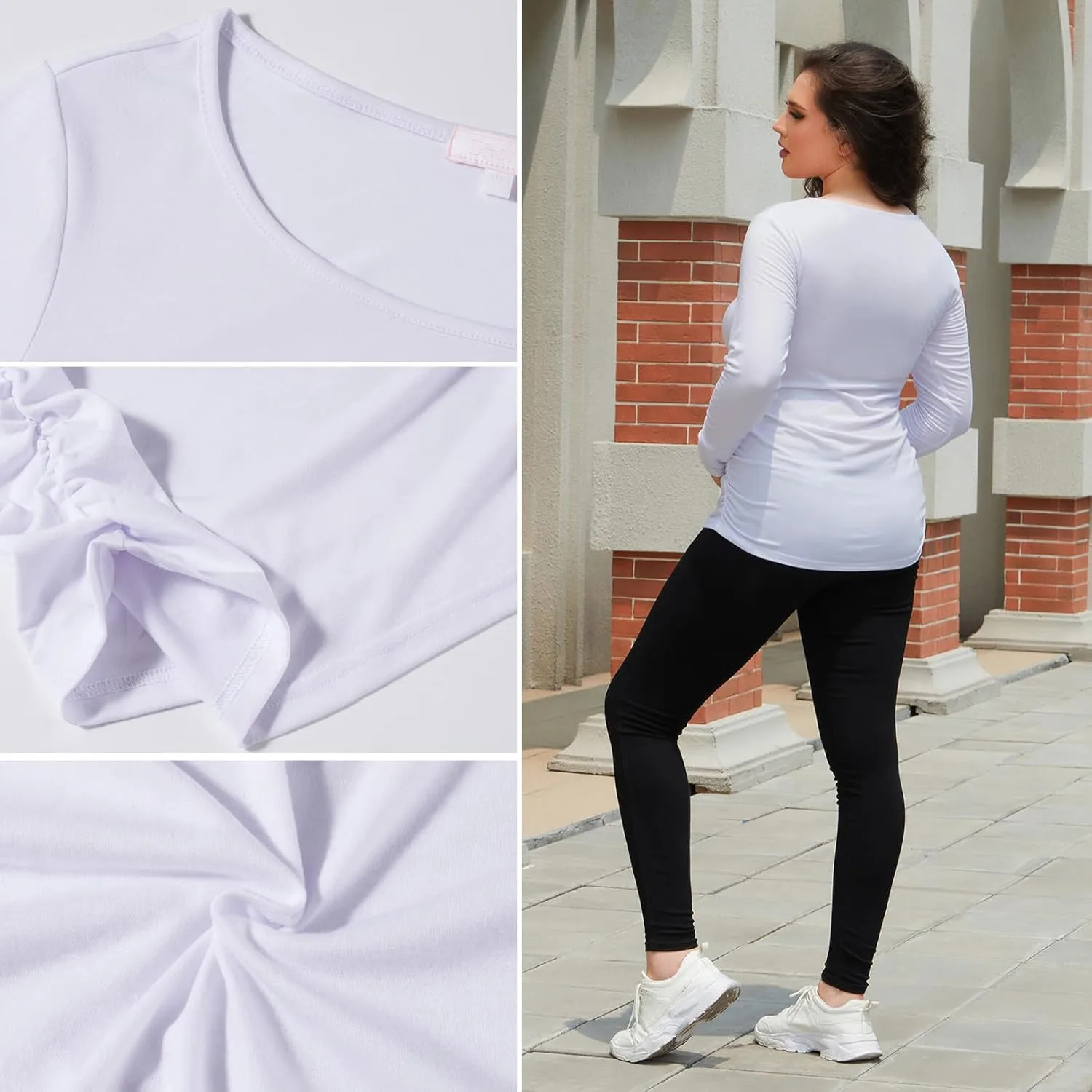 Maternity Shirt Long Sleeve Basic Top Ruch Sides Bodycon Tshirt for Pregnant Women