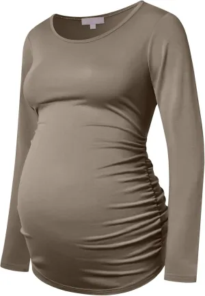 Maternity Shirt Long Sleeve Basic Top Ruch Sides Bodycon Tshirt for Pregnant Women