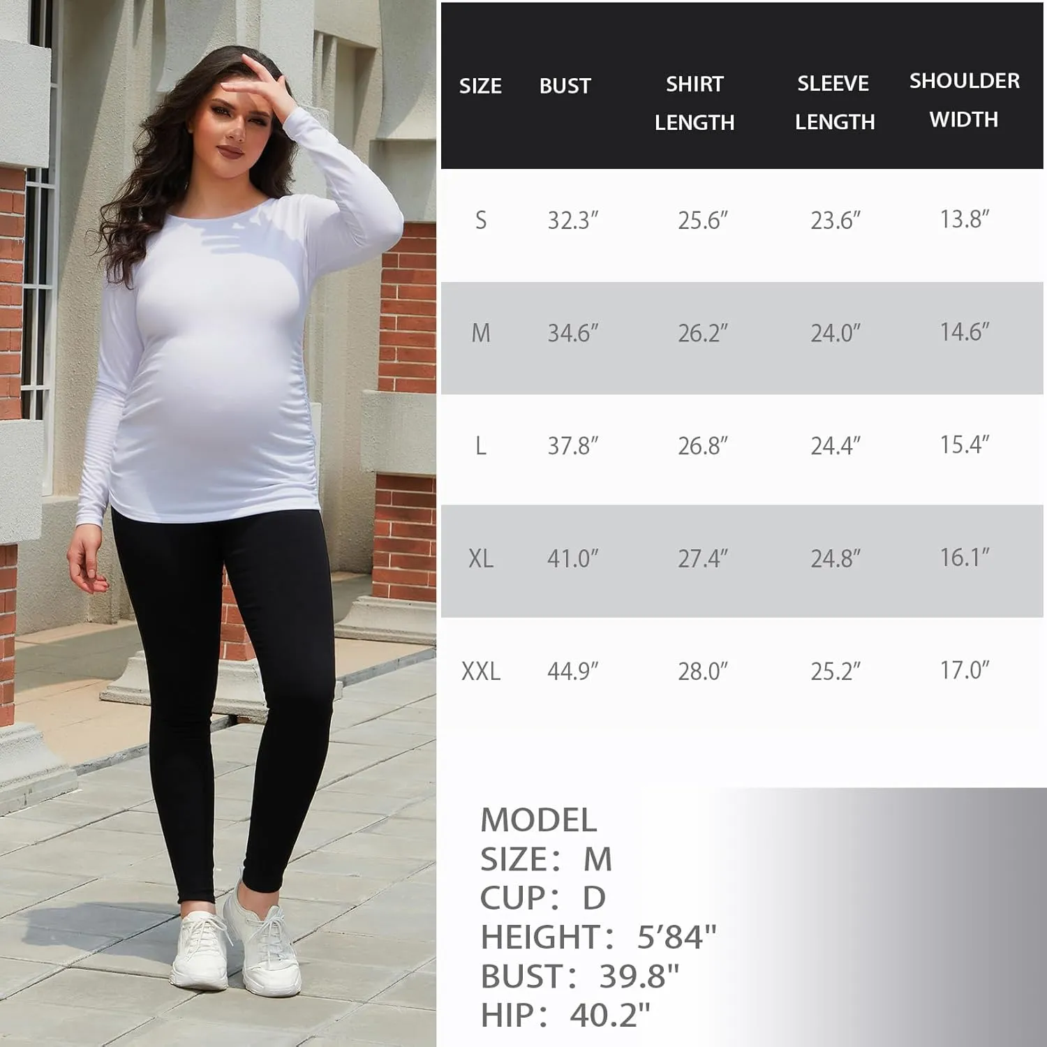 Maternity Shirt Long Sleeve Basic Top Ruch Sides Bodycon Tshirt for Pregnant Women