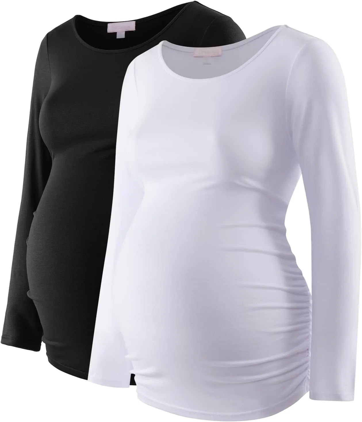 Maternity Shirt Long Sleeve Basic Top Ruch Sides Bodycon Tshirt for Pregnant Women