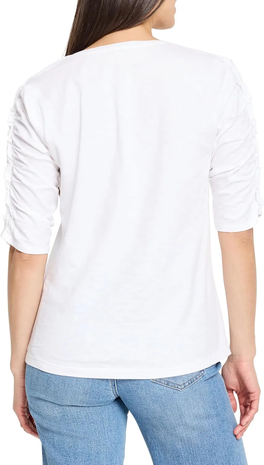 NIC ZOE Women's Ruched Elbow Sleeve Split Neck Tee