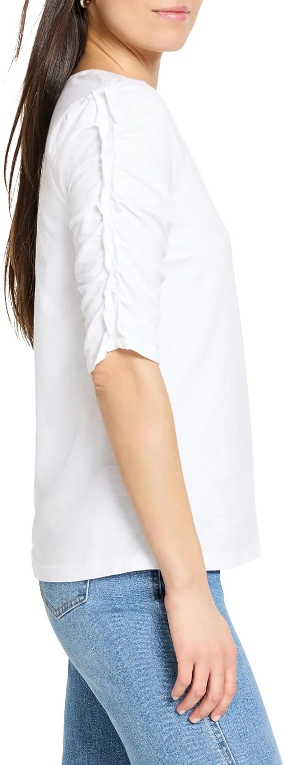 NIC ZOE Women's Ruched Elbow Sleeve Split Neck Tee