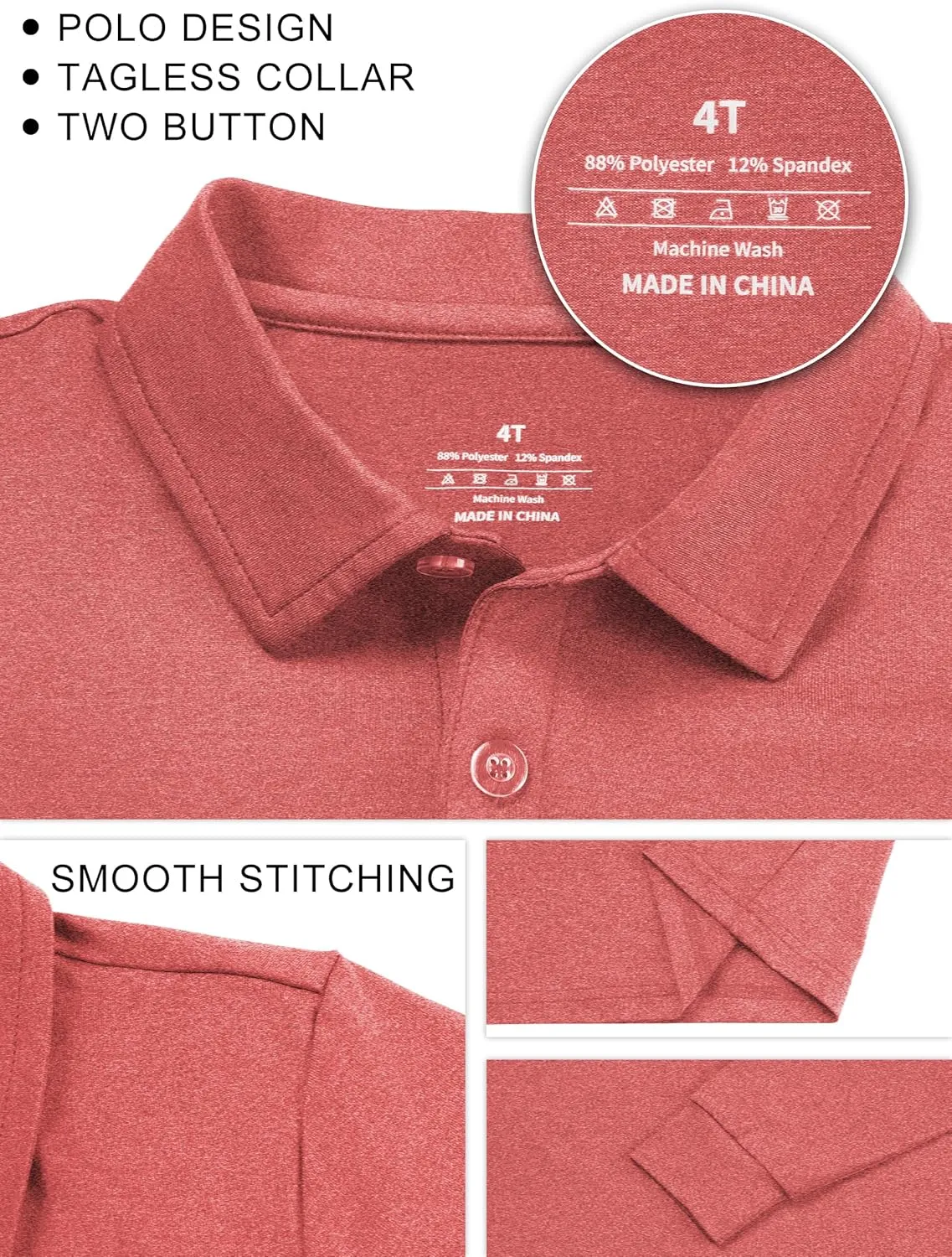 QBK Toddler to Youth Boys' Performance Golf Polo Kids Athletic Moisture Wicking Long Sleeve Shirts School Uniform