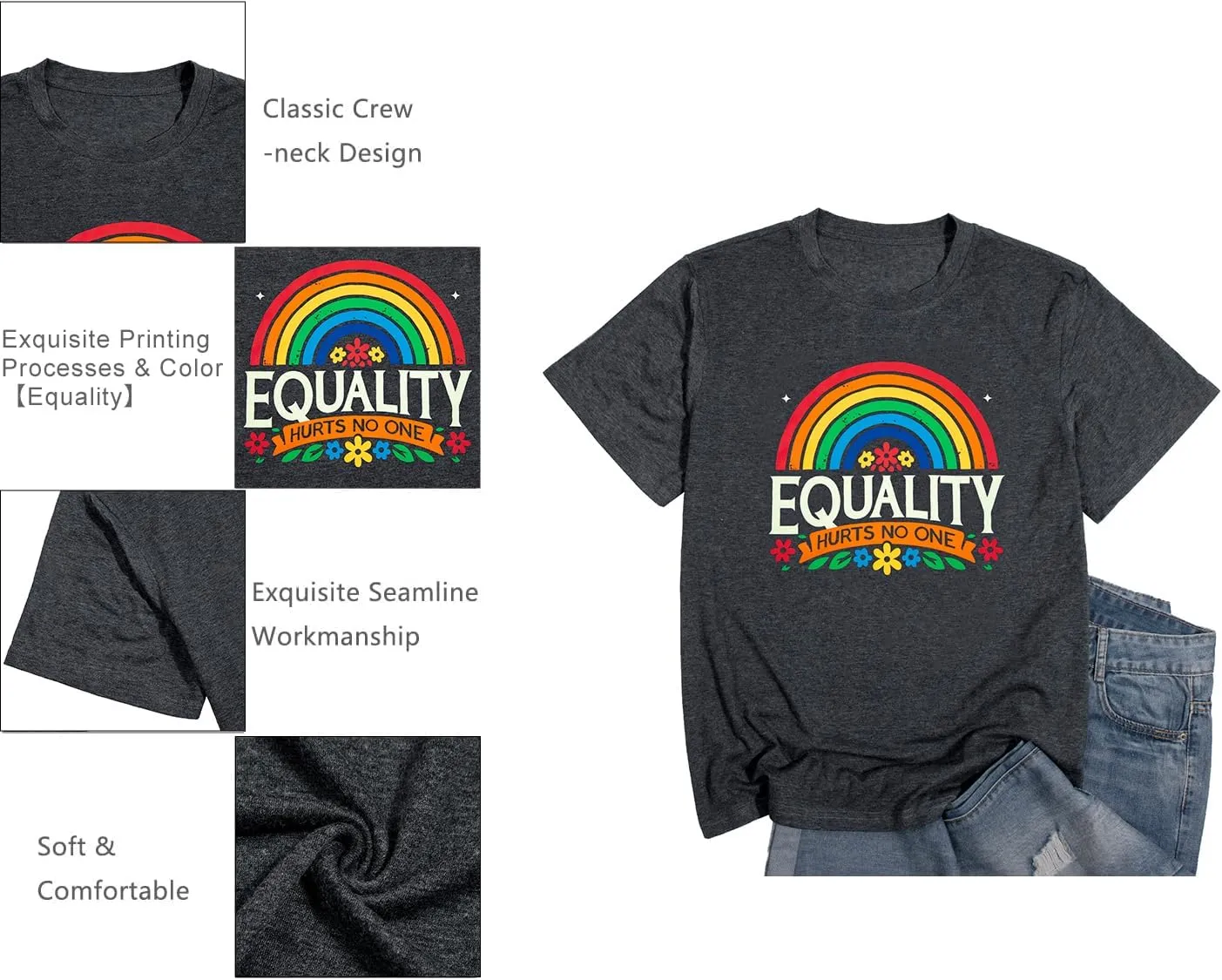 Rainbow Graphic Short Sleeve Inspirational Shirt Funny Casual Tee Shirts