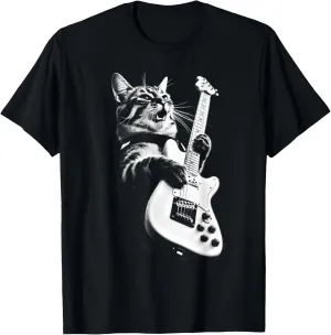 Rock Cat Playing Guitar - Funny Guitar Cat T-Shirt