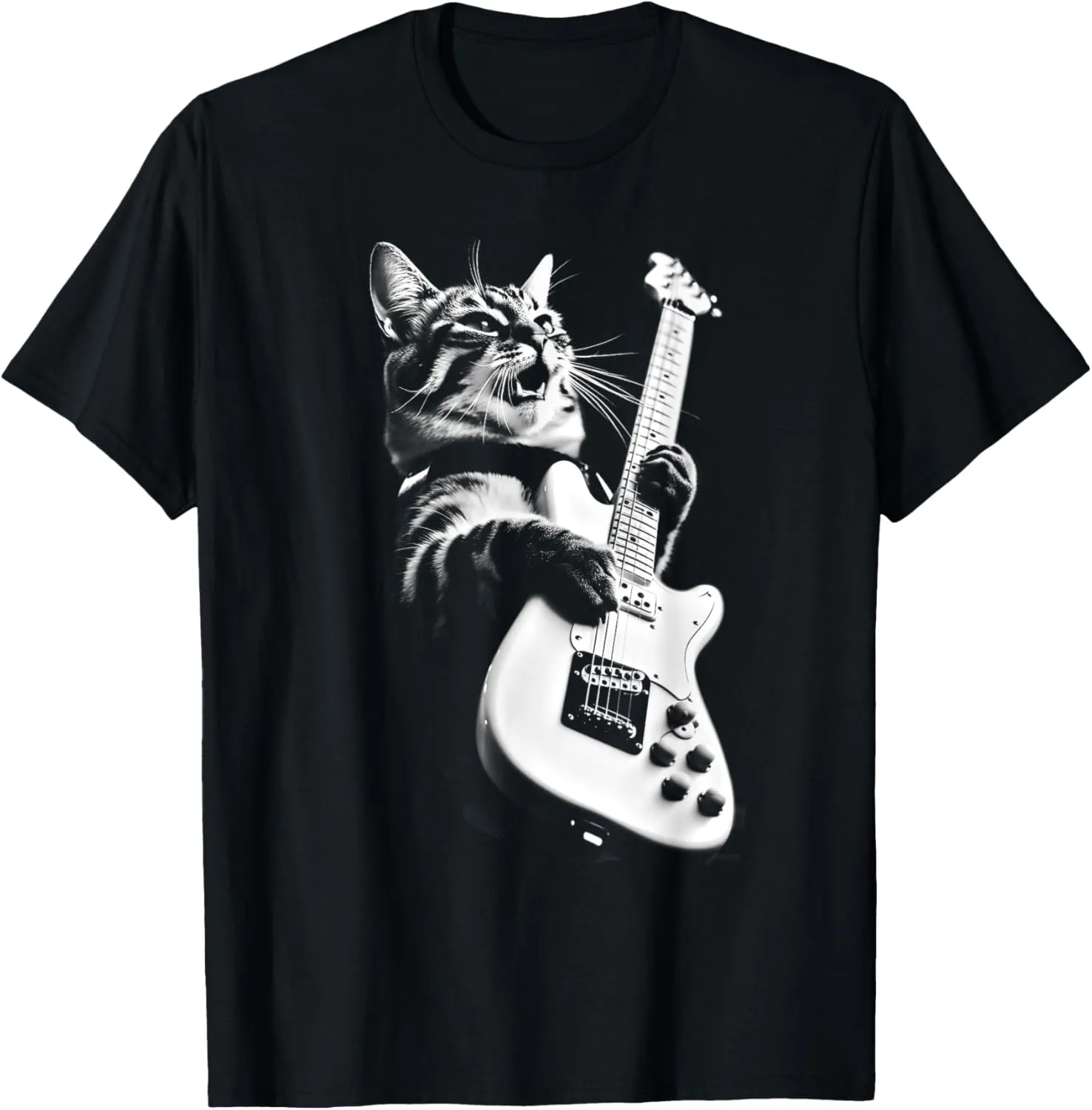 Rock Cat Playing Guitar - Funny Guitar Cat T-Shirt