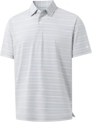 Rouen Mens Golf Shirt Moisture Wicking Dry Fit Performance Stripe Casual Collared Short Sleeve Golf Polo Shirts for Men