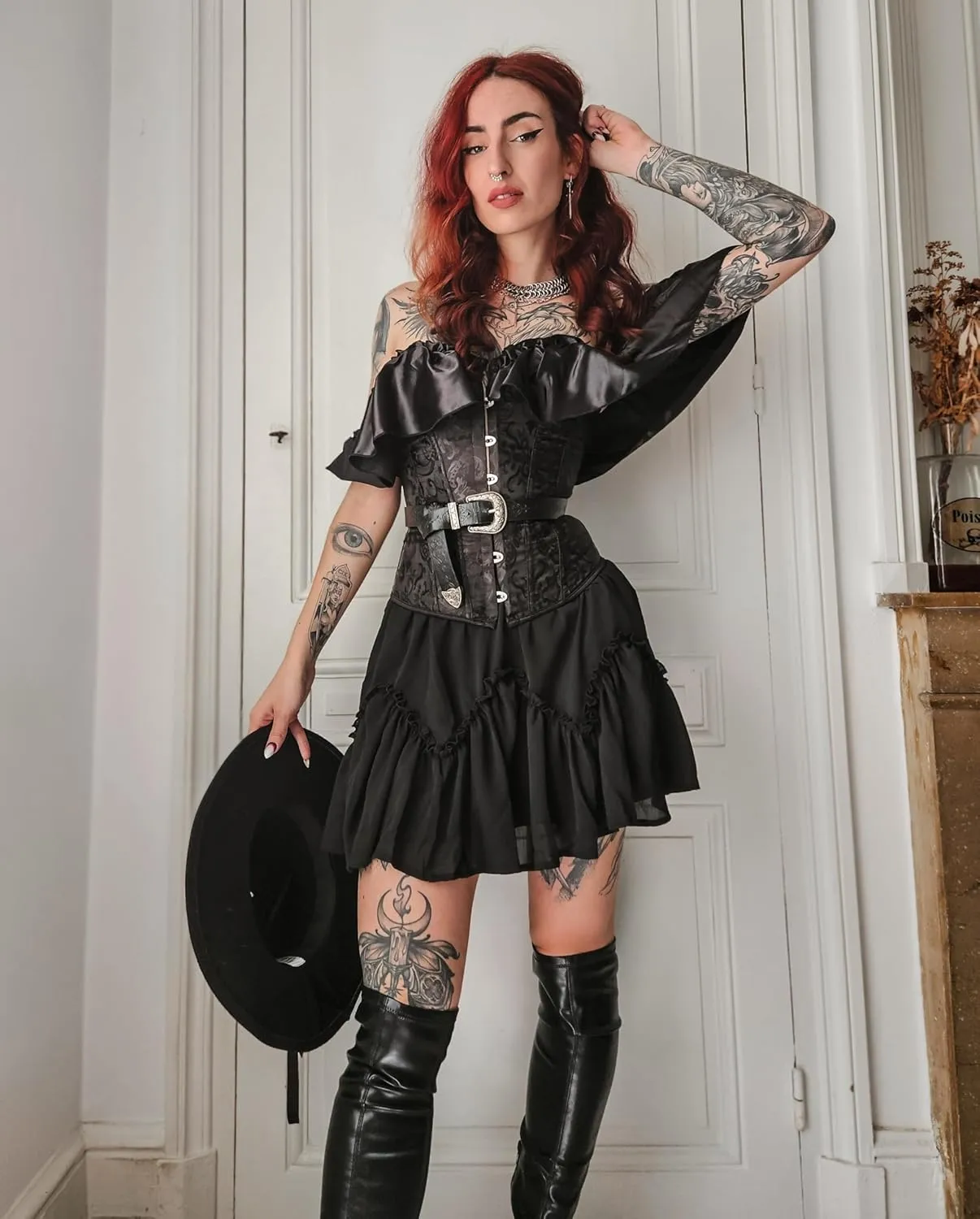 Scarlet Darkness Women Mini Skirt Ruffles Flared Skater Skirts High Waisted Short Renaissance Pirate Skirt