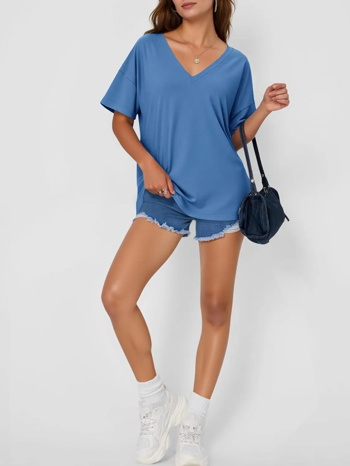Tankaneo Womens Oversized Tshirts V Neck Short Sleeve Tops Summer Casual Loose Fit Tunic Tee Shirts