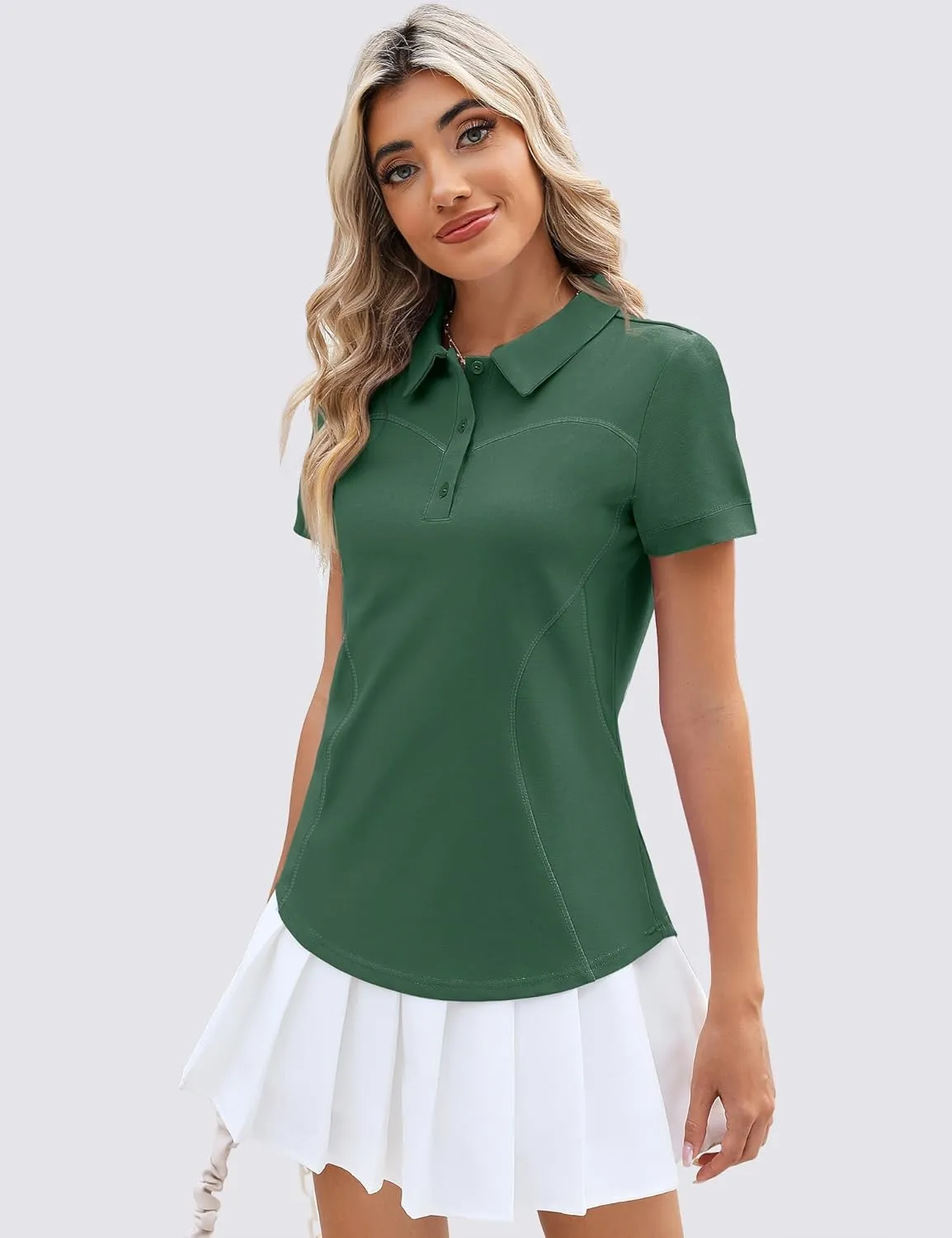 TFSDOD Womens Golf Polo Shirts Collared Short Sleeve T Shirt Lightweight Moisture Wicking Polo Casual 3 Buttons Outfits