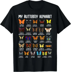 Types Of Butterflies Alphabet ABC Entomologist Insect Lover T-Shirt