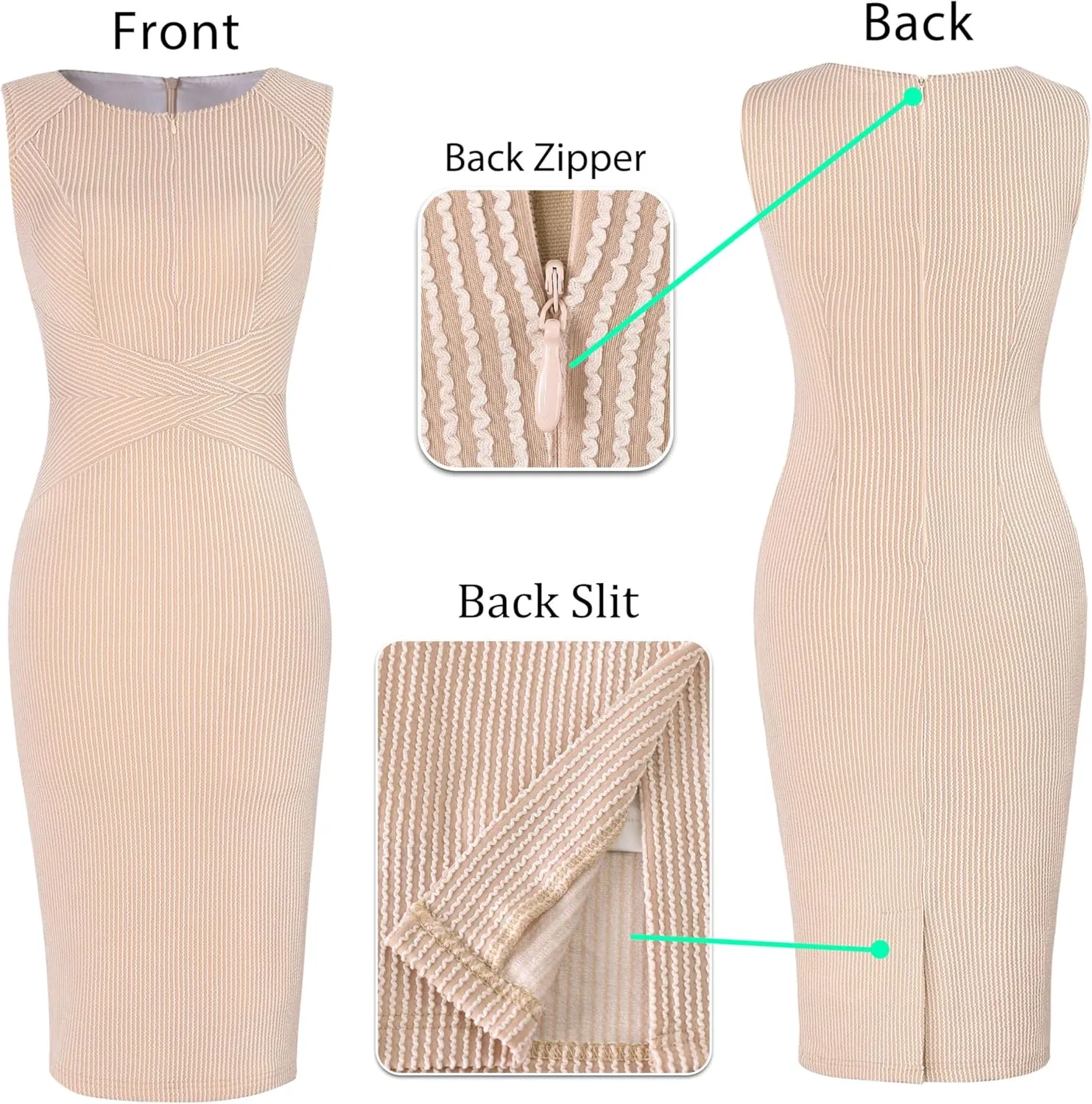 VFSHOW Womens Elegant Slim Front Zipper up Work Business Office Party Sheath Dress