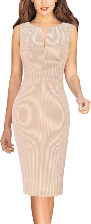 VFSHOW Womens Elegant Slim Front Zipper up Work Business Office Party Sheath Dress