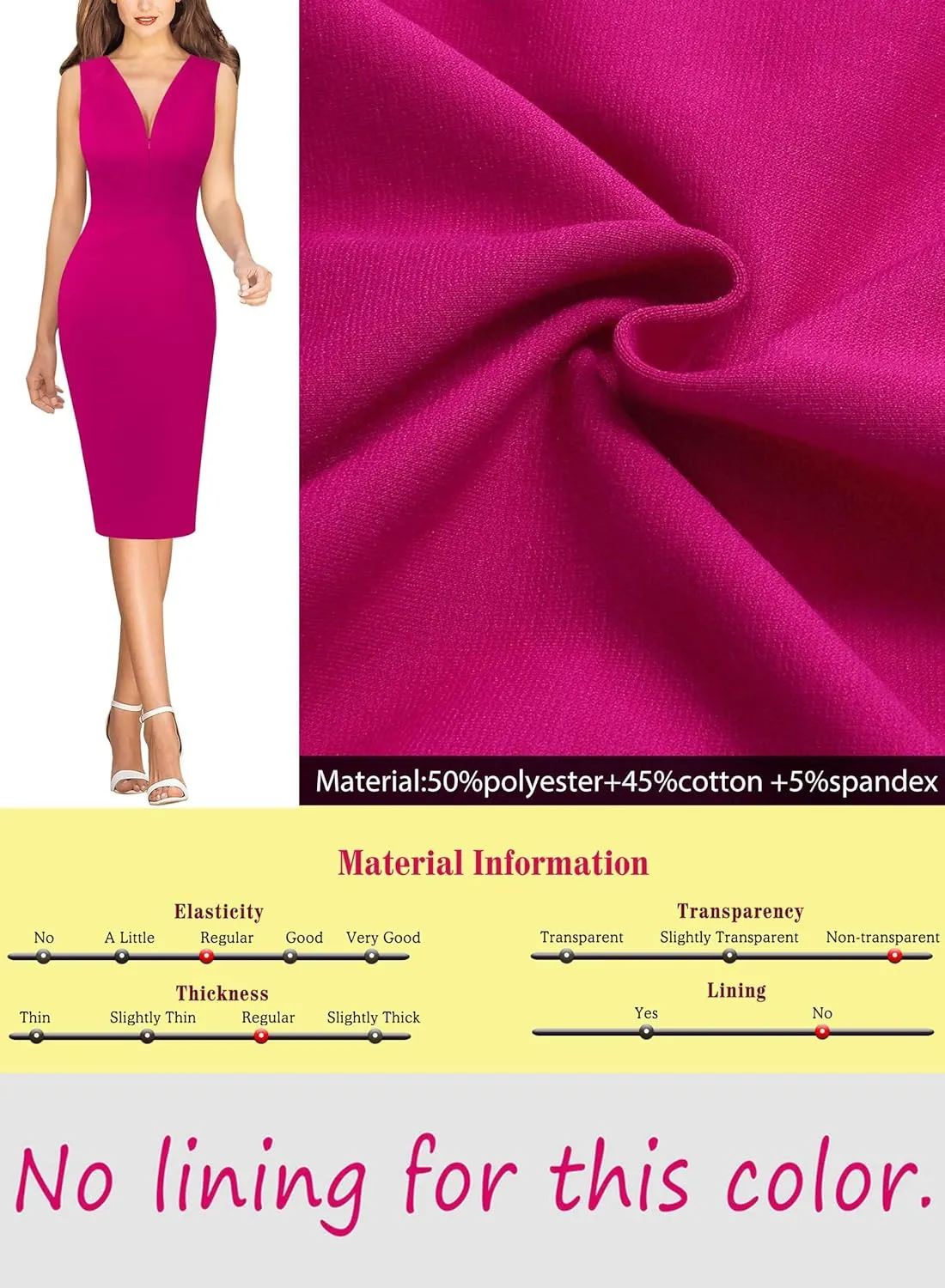 VFSHOW Womens Elegant V Neck Front Zipper Up Slim Fitted Work Business Office Bodycon Pencil Sheath Dress