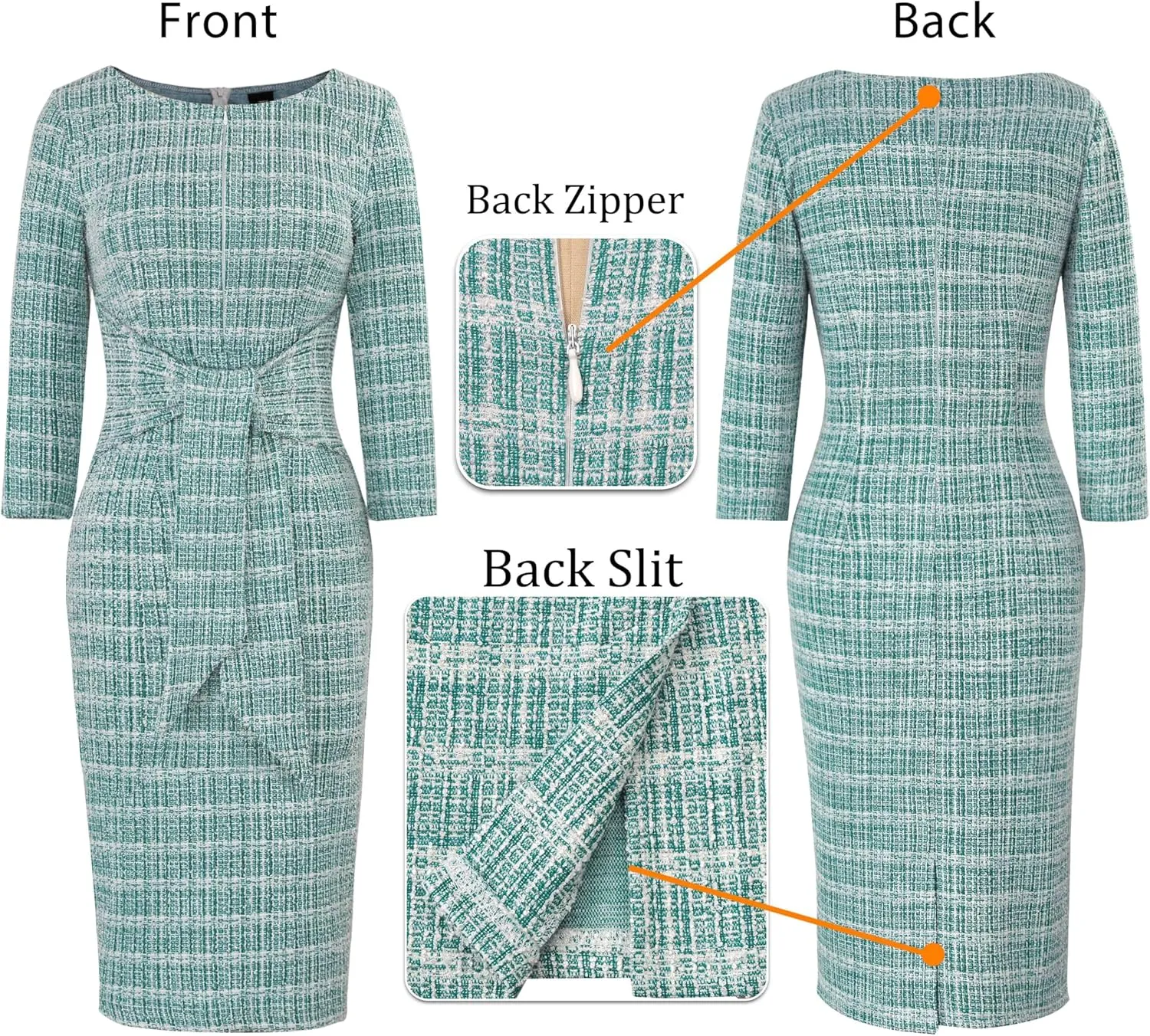 VFSHOW Womens Front Zipper Tie Waist Bow Slim Work Business Office Party Bodycon Pencil Sheath Dress