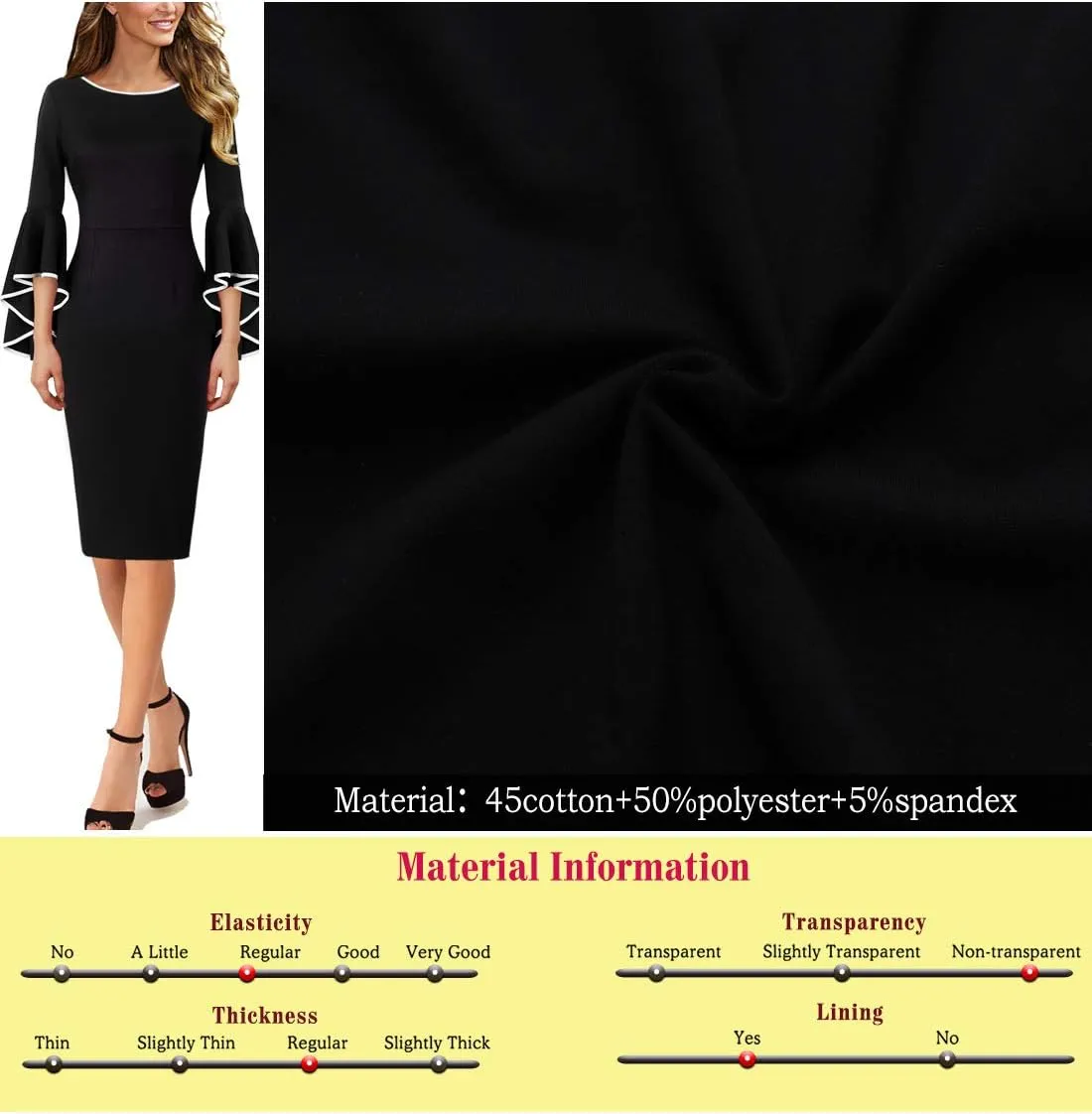 VFSHOW Womens Ruffle Bell Sleeves Business Cocktail Party Bodycon Pencil Sheath Dress