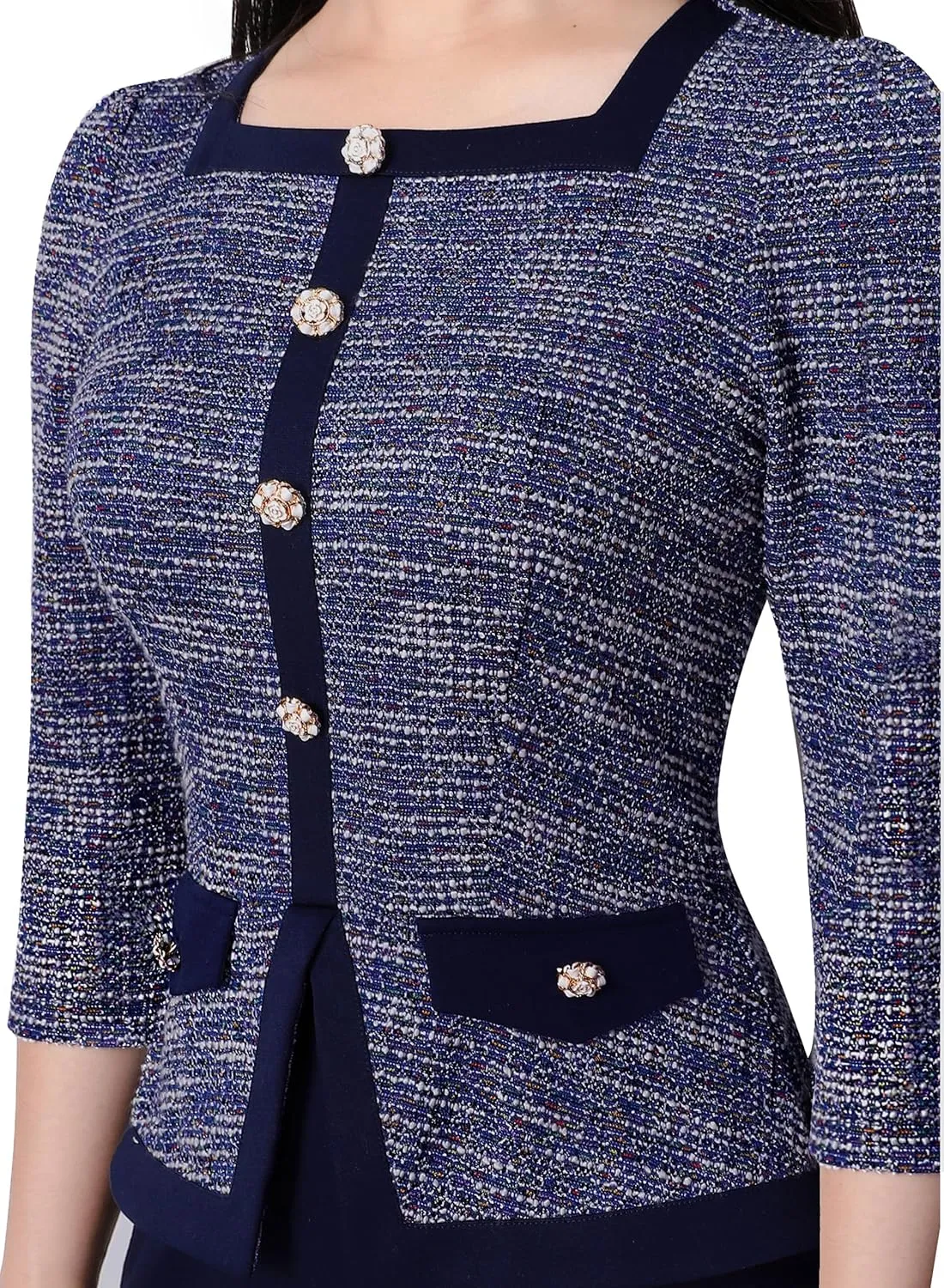 VFSHOW Womens Square Neck Buttons Peplum Cocktail Party Work Office Business Bodycon Pencil Dress