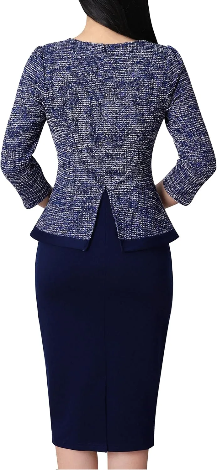 VFSHOW Womens Square Neck Buttons Peplum Cocktail Party Work Office Business Bodycon Pencil Dress