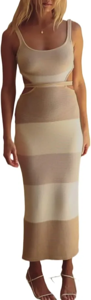 Women Sexy Backless Knit Bodycon Midi Dress