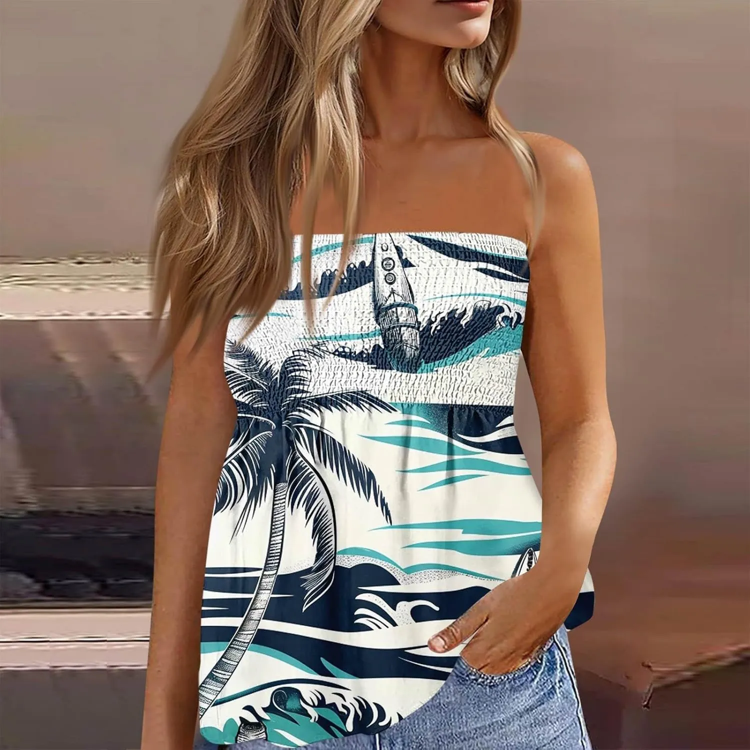 Womens Boho Peplum Tube Top Strapless Smocked Bandeau Babydoll Beach Tank Tops Bustier Mini Dress Fashion 2025