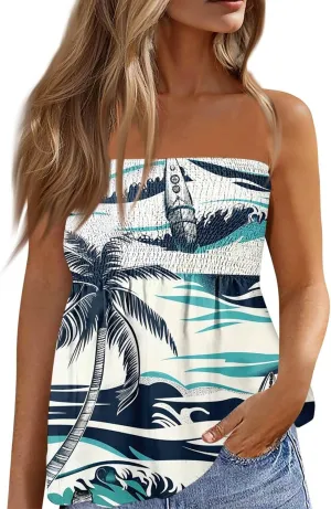 Womens Boho Peplum Tube Top Strapless Smocked Bandeau Babydoll Beach Tank Tops Bustier Mini Dress Fashion 2025