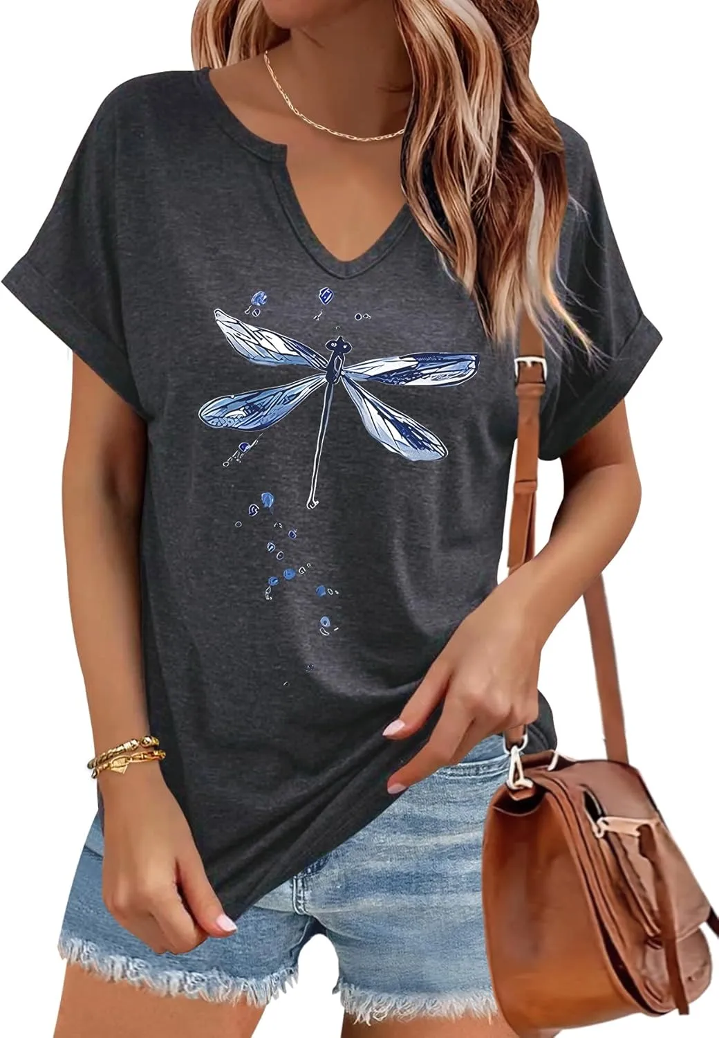 Women's Floral T-Shirts V-Neck Dandelion Sun Flower Graphic Casual Tee Boho Tops Cute Wildflowers Shirts