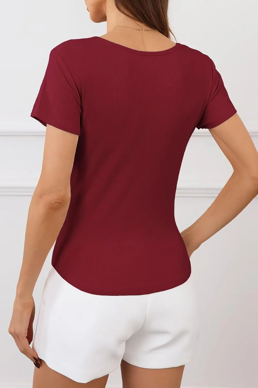 Womens T Shirts Short Sleeve V Neck Tees Basic Tshirts Ribbed Casual Top