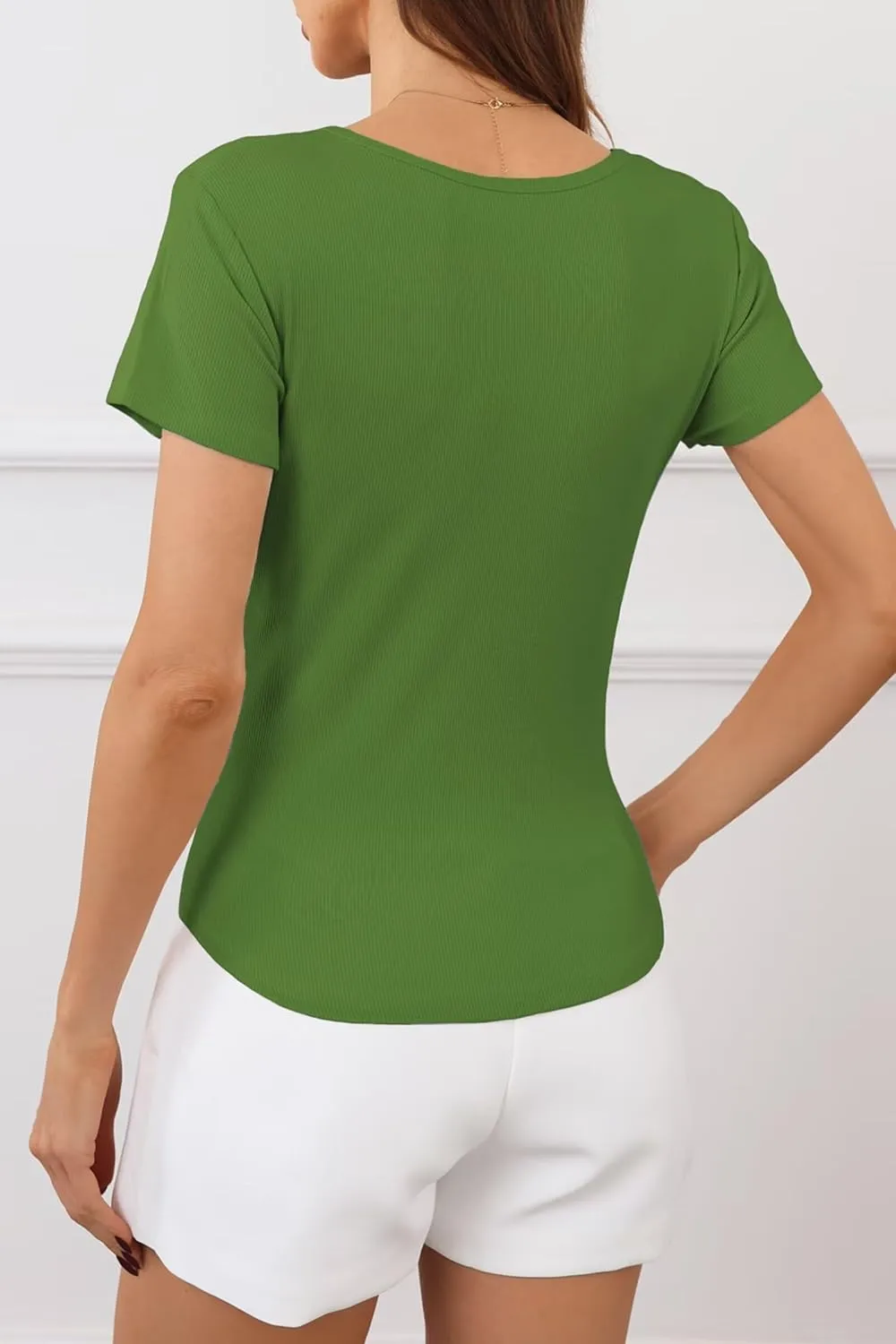 Womens T Shirts Short Sleeve V Neck Tees Basic Tshirts Ribbed Casual Top