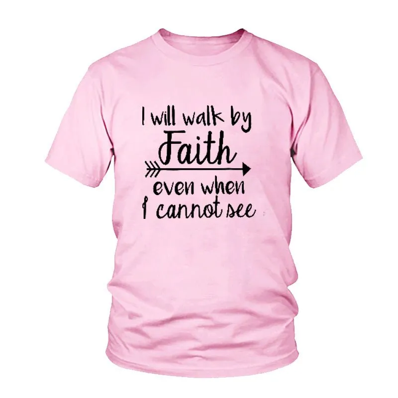 Women's 'Walk By Faith' Christian Graphic Tee - Inspirational Bible Verse T-Shirt